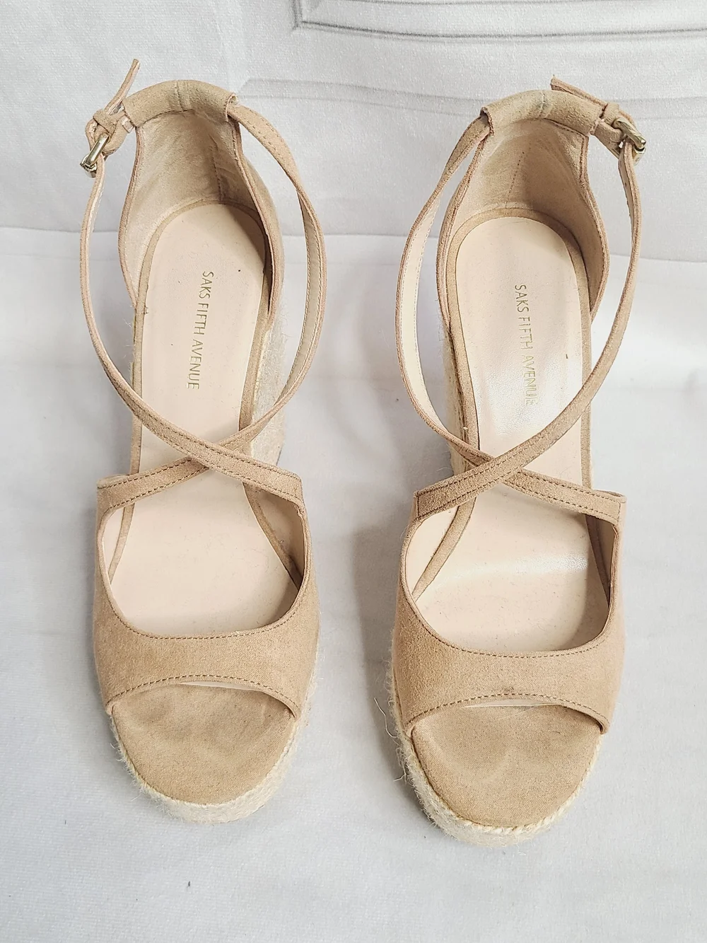 Saks Fifth Avenue Nude Suede Espadrille Wedge Sandals